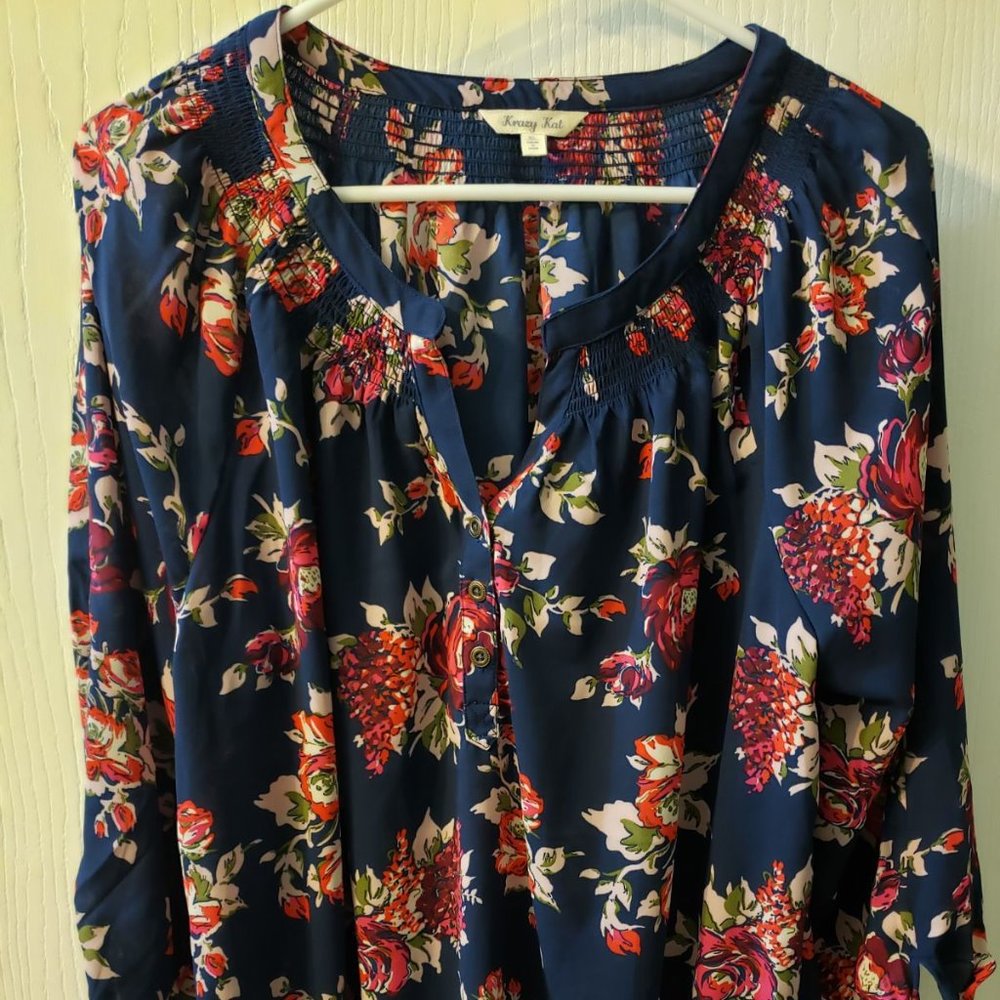 Krazy Kat Blue Floral Blouse